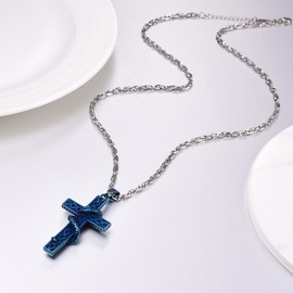PROSTEEL Men Blue Cross Snake Pendant Necklace with 316L Stainless Steel Chain