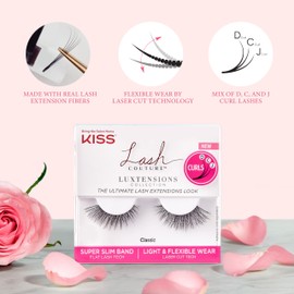KISS Lash Couture Luxtensions False Eyelashes, Lash Extension Kit, 40 Reusable Lash Clusters, 12mm, Tweezers, Spoolie, Semi-Permanent Lash Adhesive & Remover