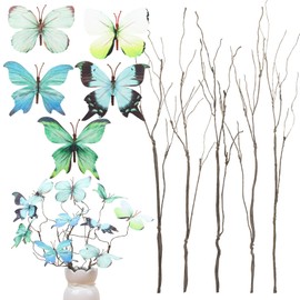 5 Pcs DIY Butterfly Decorations 5 Butterfly Branches with 30 Fake Butterflies for Crafts Faux Stems for Vase Filler Bouquets Home Decorations Garden Office Table Decor (Green)