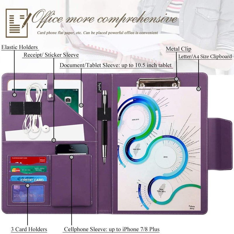 Toplive Portfolio 3 Ring Binder, Business PU Leather Padfolio Organizer