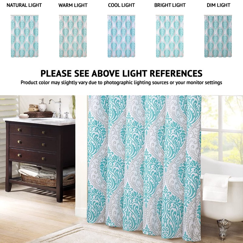 Comfort Spaces Coco Bathroom Shower Curtain Printed Damask Pattern Modern