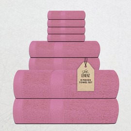 Lenenz Complete Towel Set - 8 Pack Soft and Absorbent Cotton Bath Towels for Bathroom, Hotel, and Spa - Quick-Dry, Towels Set 27x54'' (Pink)