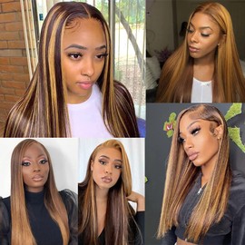 Cofamiso Human Hair Bundles 10 12 14 Inch Straight Human Hair Bundles Brazilian Chocolate Honey Blonde Highlight P4/27 Straight Bundles Human Hair P4/27 Human Hair