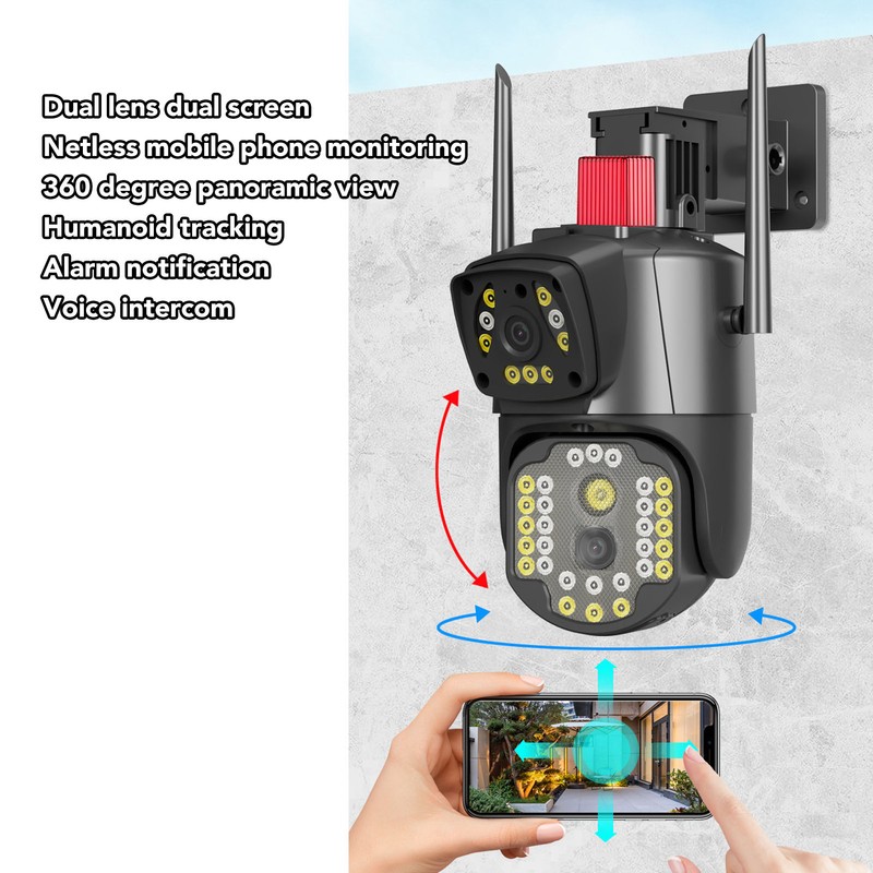 Outdoor Dual Lens Security Camera 1080P Mobile Tracking 360 Degree