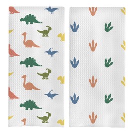 GCFET Dinosaur Bathroom Hand Towels Set - Dinosaur Decorative Waffle Hand Towel, Boys Bathroom Decor, 16x24 Inch Set of 2