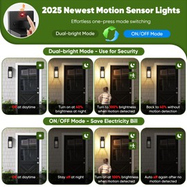 BesLowe Upgraded Motion Sensor Outdoor Wall Lights, 15” Dusk to Dawn Porch Lights Outdoor Wall Sconce Lanterns, 3 Lighting Modes Exterior Lighting Fixtures, Black Outside Lights for House, 2-Pack