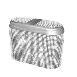 Mandark Bling Car Trash Can with Lid, Cute Diamond Automotive Hanging Dustbin Container, Sparkling Crystal Rhinestone Mini Vehicle Garbage Organizer, Universal for Car, Home, Office（White）