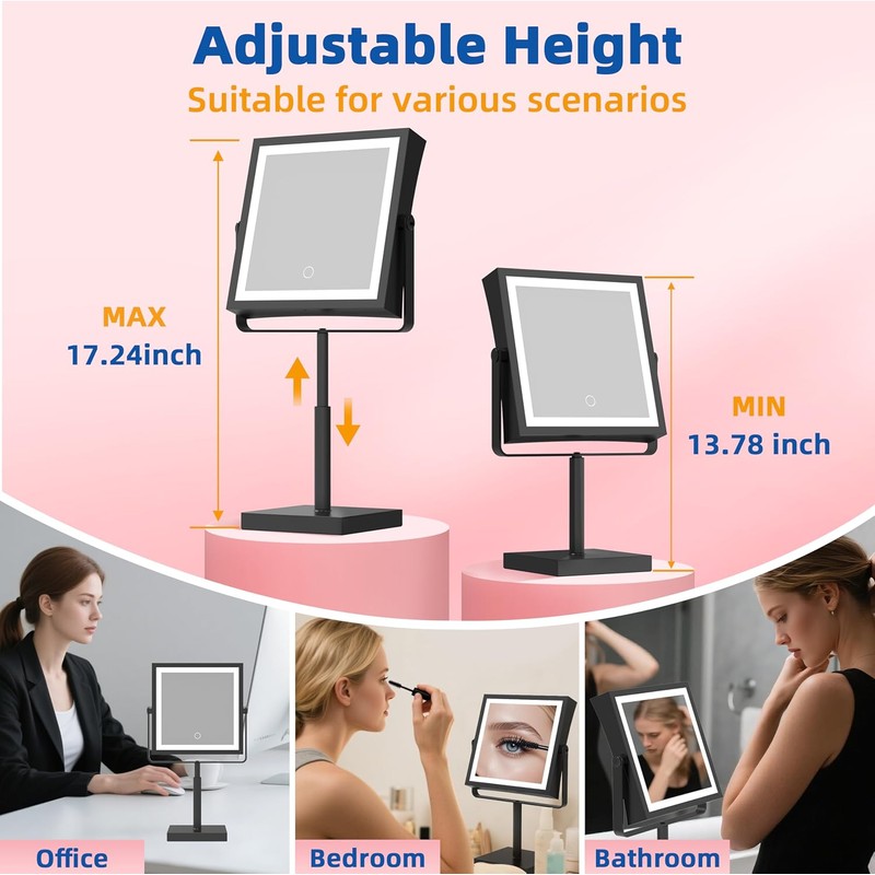 Ruacq Makeup Mirror with Lights, 4000mAh Rechargeable Magnifying Mirror with