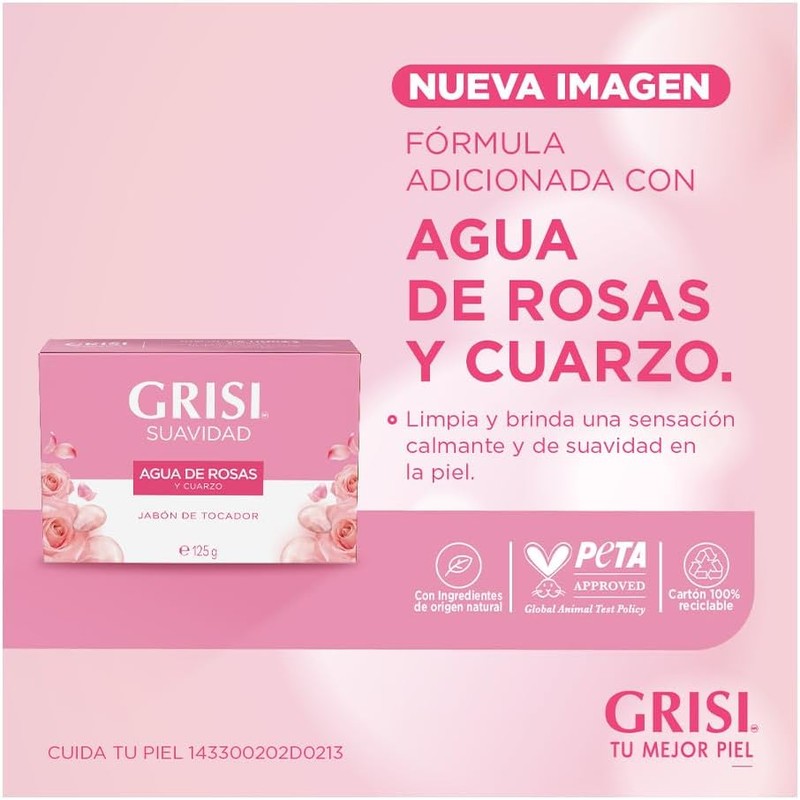 Grisi Jabón de Tocador Agua de Rosas Cuarzo Rosa 125