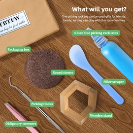 TBTFW Pick and Peel Stone Kit, 80ml Blue Pick Stone for Anxiety Relief, Picking Rock Round Stone DIY Pick Peel, Calming Stone Fidget Picky Stone with Display, Relax and Calm Your Mood