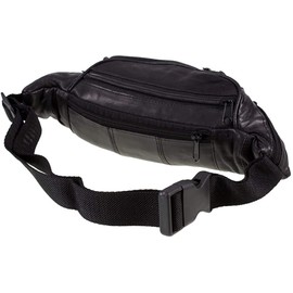 Lorenz Genuine Traditional All Soft Leather Bum Bag with 6 Zips, Black