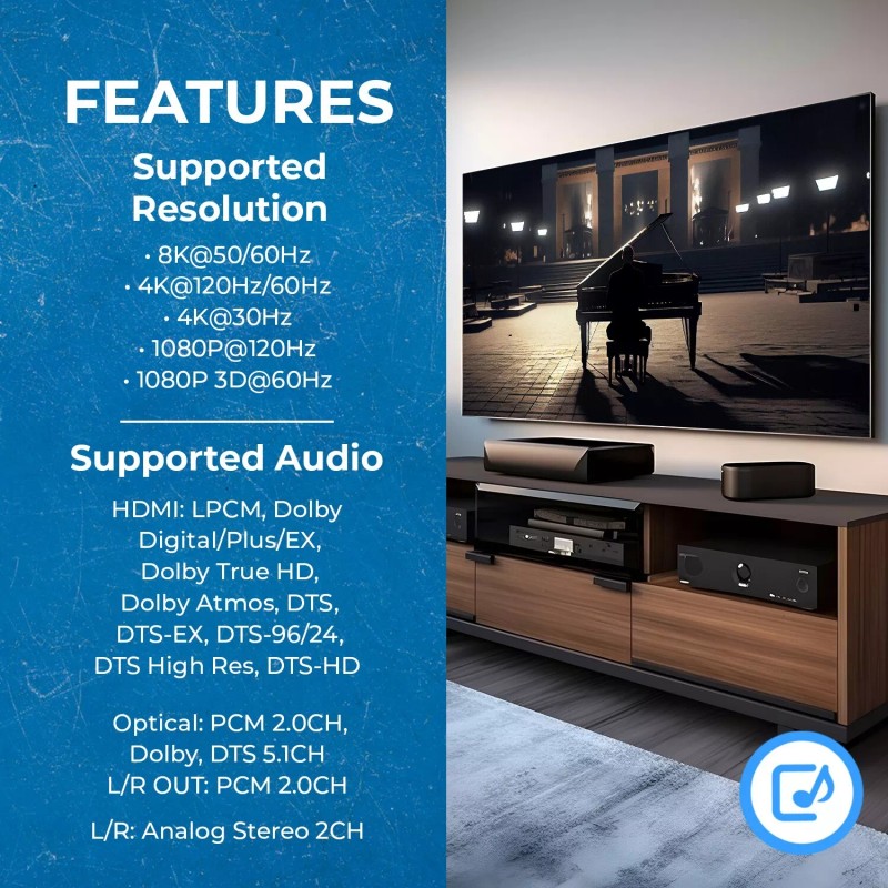 OREI 48Gbps 8K Audio Extractor With S/PDIF And L/R Output,