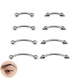 SSHUIKKAI 8 Stück Augenbrauen Piercing, Augenbrauenpiercing, für Nasenring, Lippenringe, Augenbrauen(Silber 6mm/8mm/10mm/12mm)