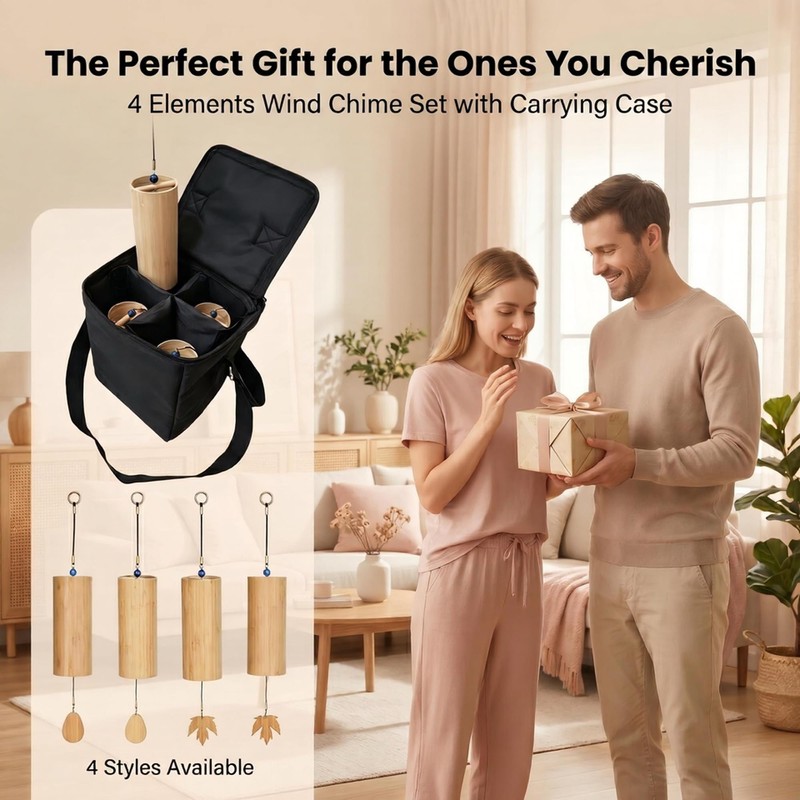 Wind Chime Set of 4 Elements, Included Portable Storage Box