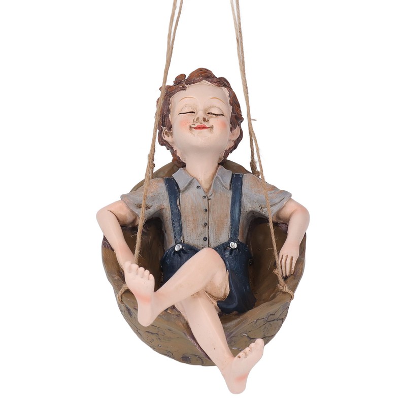 Hanging Boy Statue Hand Painted Rainproof Windproof Resin Outdoor Hanging