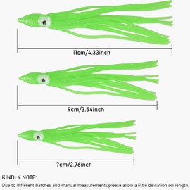 Soft Plastic Octopus Squid Skirt Fishing Lures Saltwater Octopus Skirts Glow Lure Trolling Bait Fishing Tackle for Sea Bass Salmon Trout 7cm 9cm 11cm, 30pcs
