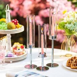 Sziqiqi 18Pcs Candlesticks Holders for Weddings - Taper Candle Holders Bulk with Removable Glass Decorative Tall Hurricane Candleholder Long Candlesitcks for Festival Party Events