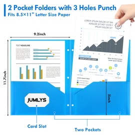 18 Pack 2 Pocket Folders with 3 Holes Punch, Plastic Folder for 3 Ring Binder, Heavy Duty Folders with Pockets for Letter Size Paper, Multicolor Folders for School and Office