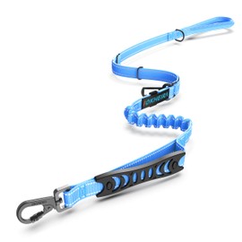 IOKHEIRA Bungee Dog Leads, Anti Pull Dog Leads with Car Seat Belt Buckle, Reflective Thread Dog Leads with Traffic Control Handle, Adjustable Dog Leash for Small Medium Large Dogs Light Blue