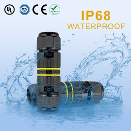 Iwillink 2 Way 3 Pin Junction Box, IP68 Outdoor Waterproof Electrical Cable Connector, M20 Wire Range(5-12mm), Suitable for Repair and Extend Power Cables, 5-Pack