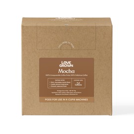 Love Grown Compostable Coffee Pods - Compatible with Single-Serve Brewing Machines - 100% Arabica Beans, Plastic-Free, Gluten-Free, Non-GMO - Mocha, Box of 15