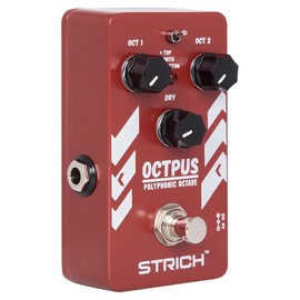 STRICH Polyphonic Octave Guitar Pedal,Digital 3-Mode Octave Shifter with Top/Both/Bottom Selection,True Bypass,Aluminum Build for Electric Guitar,Red - Bundle: Octave Pedal