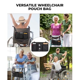 ZHCHG Wheelchair Side Bag with Cup Holder, Wheelchair Armrest Pouch Accessories for Walker, Rollator, Electric Scooter Wheelchairs, Ideal Gift for Mother's Day & Father's Day