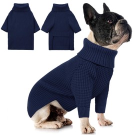 Queenmore Dog Sweaters for Small Dogs Male, Turtleneck Fall Dog Sweater, Waffle Knit Sweater for Dogs, Cat Sweater Puppy Sweaters, Dog Christmas Sweater, Navy Blue XS