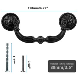 Kyuionty 8 Pack Bail Pull Handles, 3.5 Inch Hole Center Antique Drop Drawer Pull Swing Cabinet Dresser Handles, Antique Black(Total length: 4.72 inch)
