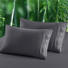 HCORA 100% Viscose Derived from Bamboo Pillow Cases Set of 2, Breathable Cooling Pillowcases for Hot Sleepers, 600 Thread Count, Silky Soft, King Size, Grey