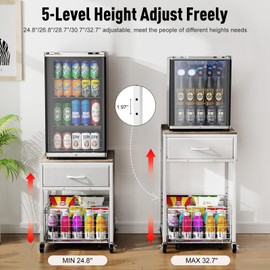 Housolution Mobile Mini Fridge Stand with Storage, Height-Adjustable Mini Beverage Fridge Table, Coffee Bar, 200 lbs Heavy-Duty Compact Refrigerator Shelf with Rolling Cabinet for Kitchen Home, White