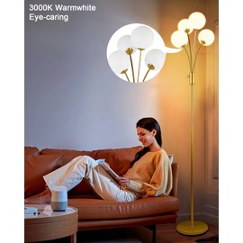 Lightdot 67IN Dimmable Globe Floor Lamp, Multi Head Gold Standing Lamps with 4PCS 3000K G9 Bulbs Soft Warm White Eye Care, Mid Century Modern Floor Lamp for Living Room