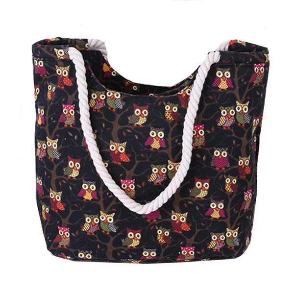 Millya Women Canvas Travel Tote Bag Owl Pattern Oversized Shoulder