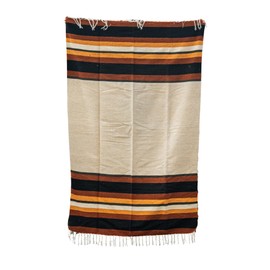 Giant Wool Mexican Blanket - Southwest Print/Geometric Design- Handwoven Vintage Wall Tapestry/Throw from Mexico/Thick Mexican Yoga Blanket (White Striped)