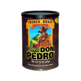 Cafe Don Pedro French Roast Naturally Low Acid Coffee, Dark Roast Stone Ground Coffee, Stomach Friendly, Prevents Acid Reflux. 12 Ounce Regular Can, 1 Can