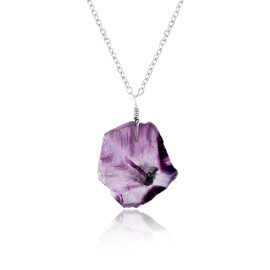 CRYSTALIS Natural Trapiche-Amethyst Raw Crystal Pendant Necklace, Dainty Flat Slices Rough Crystal, Chakra Healing Stone, Gift Giving Women Jewelry, Birthstone, 925 Sterling Silver Chain 18 inch