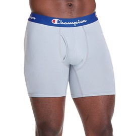 Champion Men's Athletic Stretch Boxer Briefs, Lightweight Stretch, Moisture-Wicking, No Ride-Up Fit Underwear, 3-Pack, Blue Print With Logo/Navy/Silverstone, X-Large US