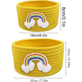 AIMALL 2-Piece Handmade Cartoon Cotton Rope Storage Basket Set – Small 6.3x3.1 Inch & Large 7.8x3.94 Inch Desktop Organiser for Toys, Books, Keys, and Sundries