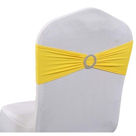 VDS - Amarillo | Fajas de elastano para silla | 10 piezas | Elástico elástico para banquetes universal plegable para silla con hebilla plateada deslizante para bodas, fiestas, conferencias