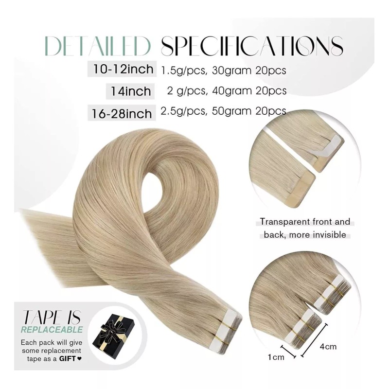 Moresoo Extensiones Cabello Humano 50gr 16in 20pz Destacados Rubios