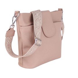 MIRROSI® Women's Shoulder Bag, Genuine Leather, Made in Italy, Boho Style, 30 x 24.50 x 9 cm (W x HXT), Lots of Storage Space, Handbag, Chest Bag, Crossbody Bag (1 Bag & 2 Straps), Pink (Check)