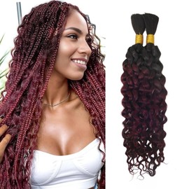 16 Inch Ombre 1b99j Burgundy Water Wave Human Braiding Hair Wet and Wavy for Braiding Bulk Human Hair Curly Extension 2 Pack/100g