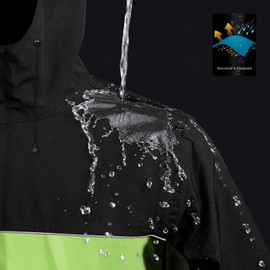 iCreek Motorcycle Rain Suit for Men and Women Waterproof Anti-storm Raincoat High Visibility Rain Gear (Black with Green, XXL)