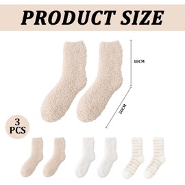 CVDYWDJIE 3 Pairs Women's Coral Fleece Socks, Medium Length Women's Socks, Fleece Water Bottle Socks, Sleeping Socks, Home Socks, Soft Socks, White, M