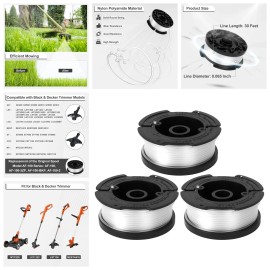 GreatBuddy (3) Replacement for BLACK+DECKER AF-100-3ZP 30ft .065" String Trimmer Line Spool