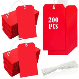 200 Pieces Blank Red Tag Shipping Tags 4 3/4" x 2 3/8" Tags with Wire Paper Tags Gift Tags with Ribbon with Strings with Reinforced Fiber Patch