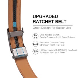 SENDEFN Men's Leather Belt, Belt Ratchet Automatic Buckle for Men's Jeans and Business Suit, Width 35 mm, Size Adjustable Belt, Gold Diagonal Brown