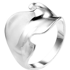 Jude Jewelers Stainless Steel Irregular Shape Ocean Waved Surface Promise Statement Anniversary Ring (Silver, 7)