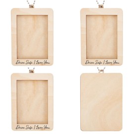 WEBEEDY 4 PCS Car Decor Hanging Photo Frame Personalized Rear View Mirror Hanging Ornament Drive Safe Wooden Car Picture Holder Mini Picture Frame Car Charms for Friends Family(9.8x6.8cm/3.9x2.7)