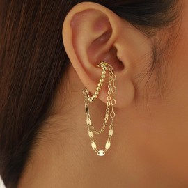 Gold Chain Earrings for Women Ear Cuff Studs Tassels Pearl Dangle Dorp Earrings Statement Wedding Jewelry (Gold)